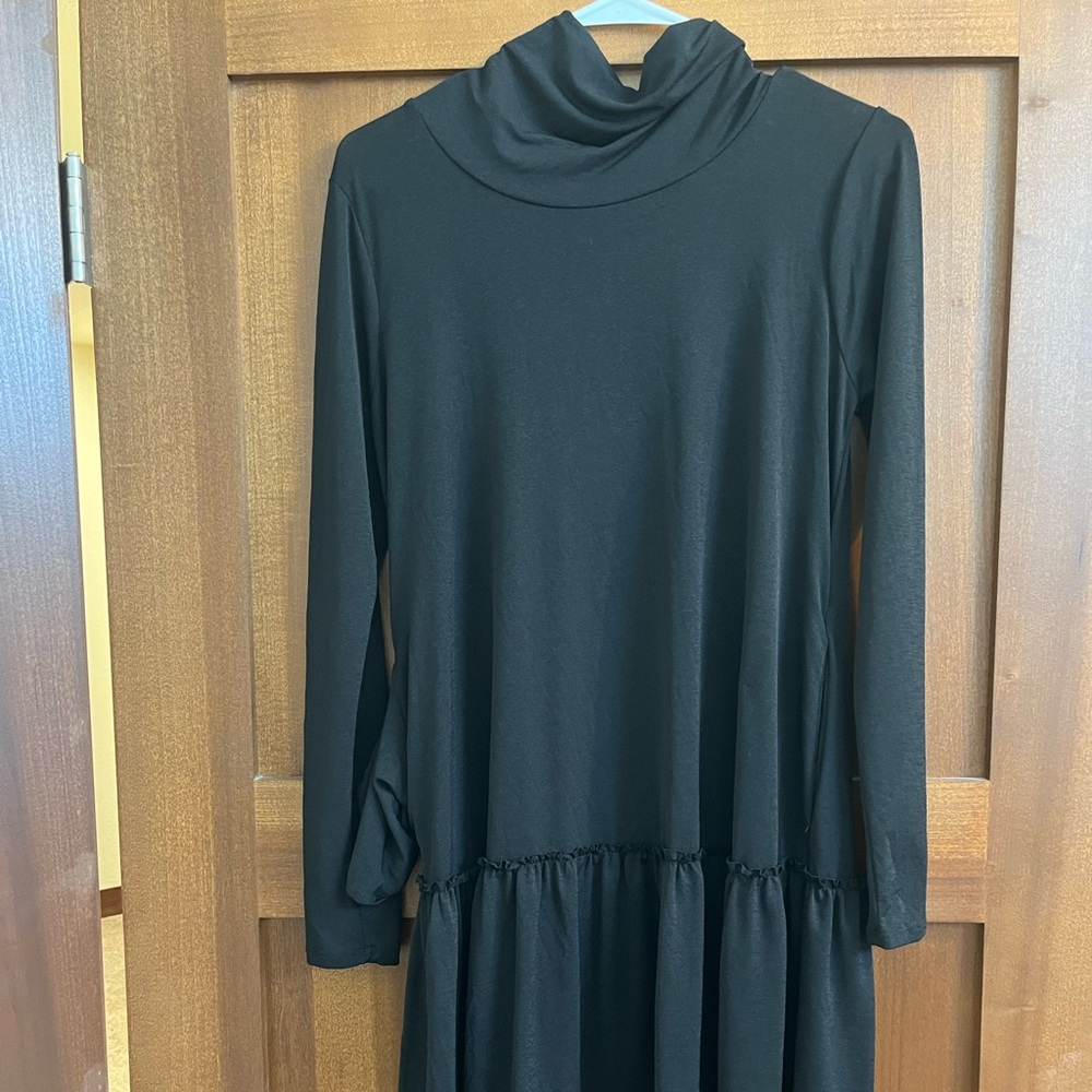 Black Size Small Drop Waist Turtleneck Dress